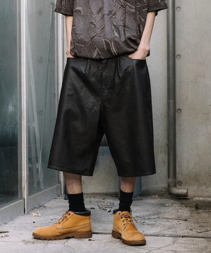 復古風格仿皮寬鬆短褲