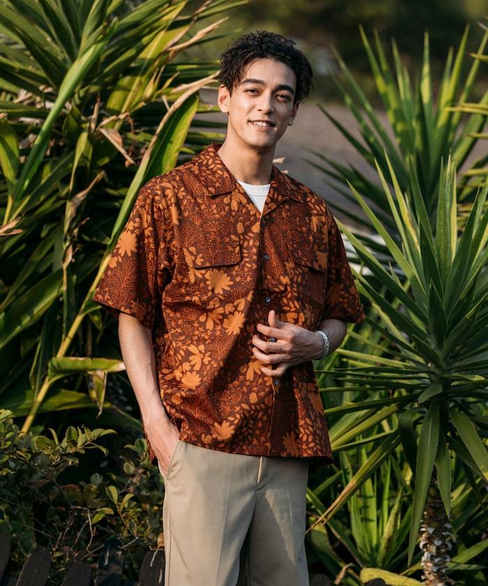 印度制 寬鬆版型 巴蒂克圖案印花 開領襯衫 短袖 樹圖案