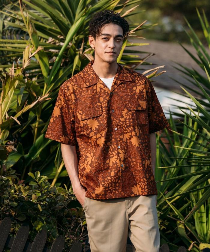 印度制 寬鬆版型 巴蒂克圖案印花 開領襯衫 短袖 樹圖案