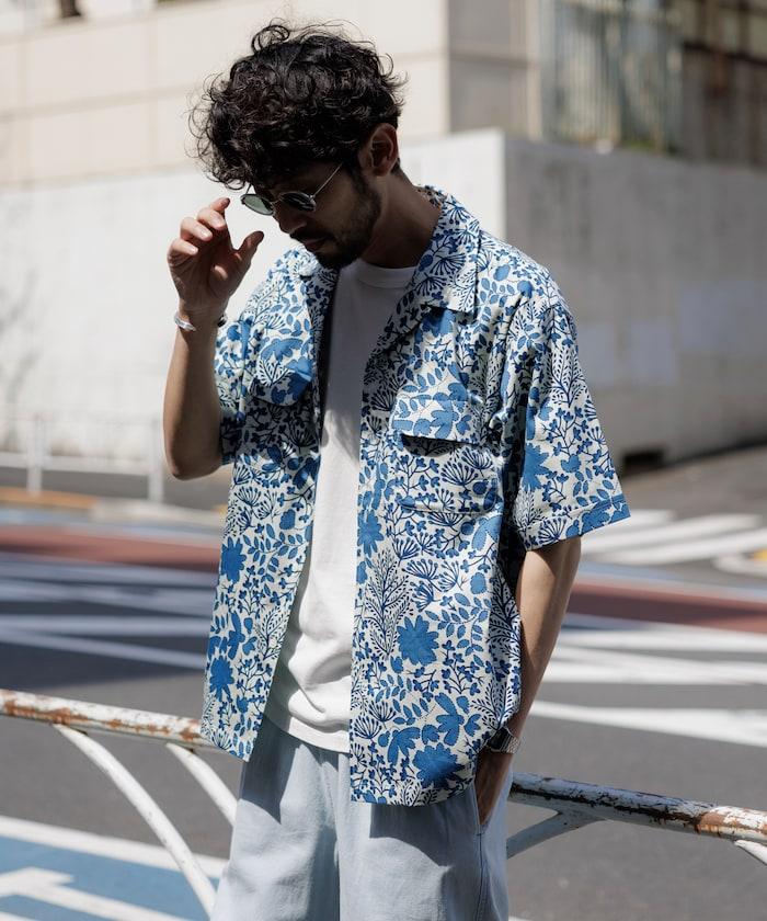 印度制 寬鬆版型 巴蒂克圖案印花 開領襯衫 短袖 樹圖案