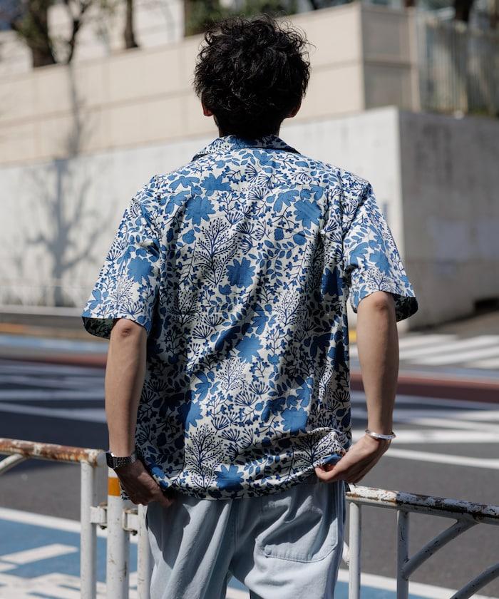 印度制 寬鬆版型 巴蒂克圖案印花 開領襯衫 短袖 樹圖案