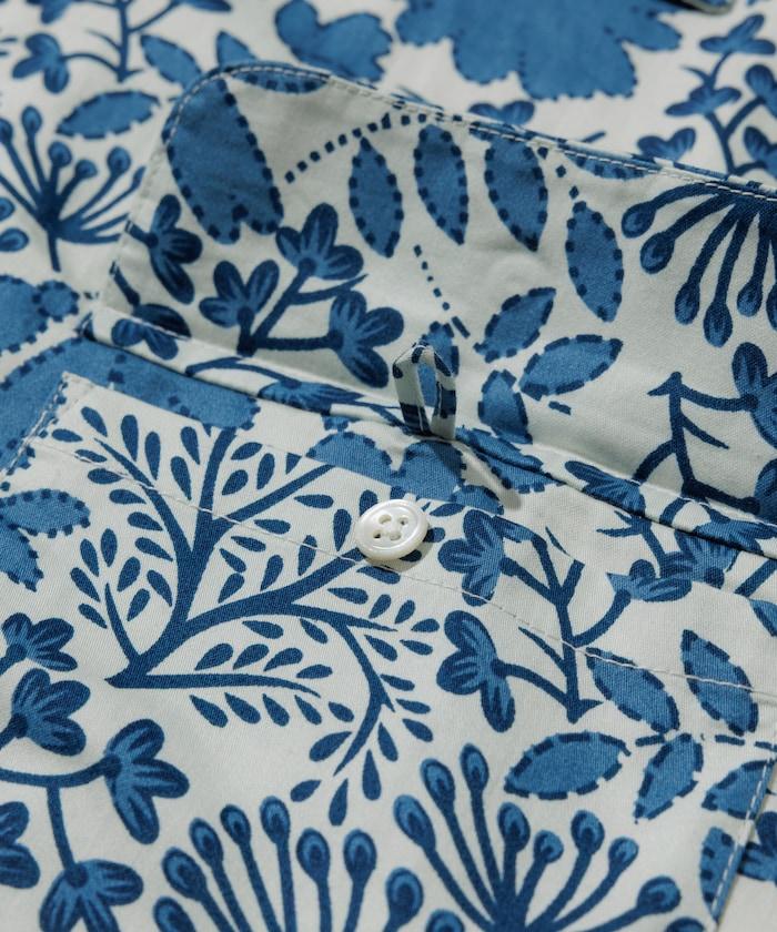 印度制 寬鬆版型 巴蒂克圖案印花 開領襯衫 短袖 樹圖案