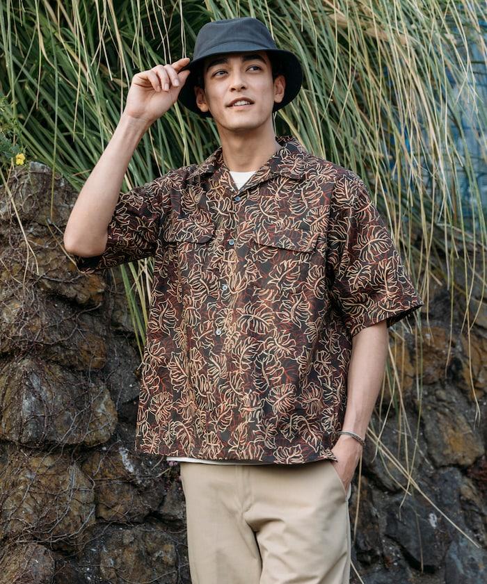 印度制 寬鬆版型 巴厘島印花 開領襯衫 短袖 葉子圖案