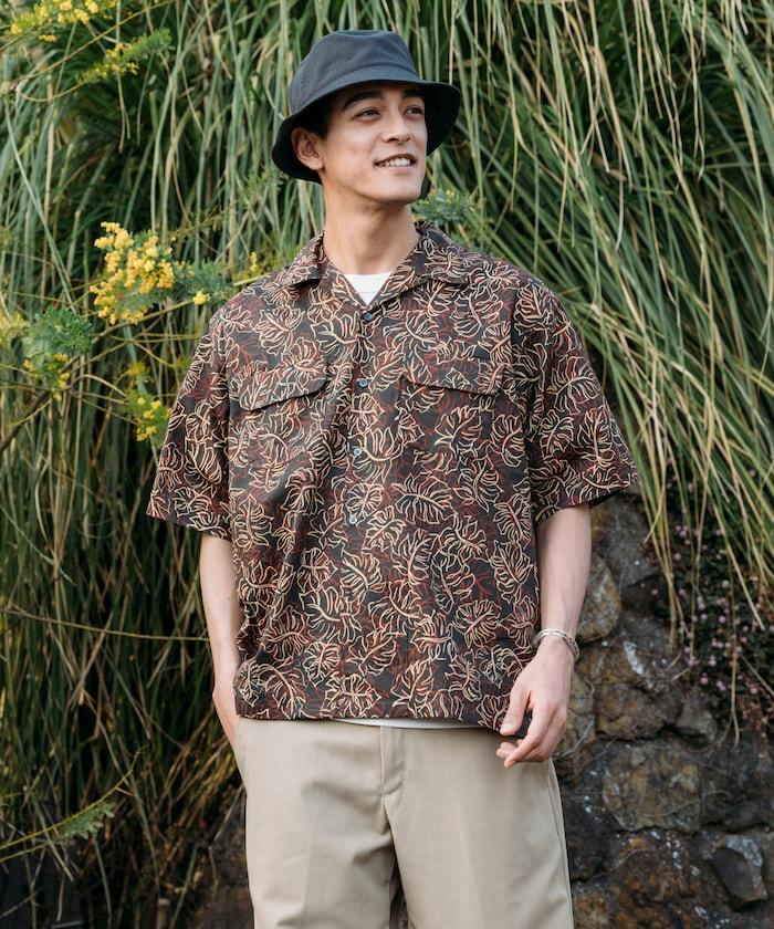 印度制 寬鬆版型 巴厘島印花 開領襯衫 短袖 葉子圖案