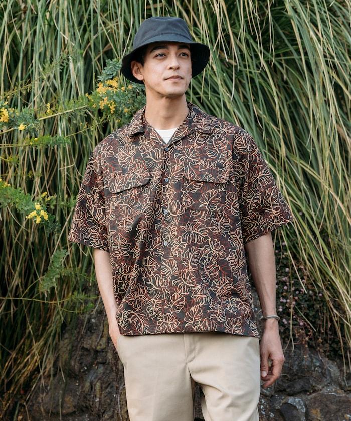 印度制 寬鬆版型 巴厘島印花 開領襯衫 短袖 葉子圖案