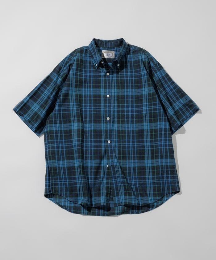 印度制 寬鬆版型 深色馬德拉斯格子 紐扣襯衫 短袖