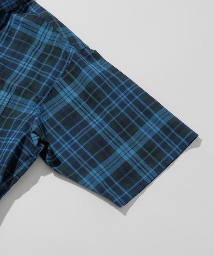 印度制 寬鬆版型 深色馬德拉斯格子 紐扣襯衫 短袖