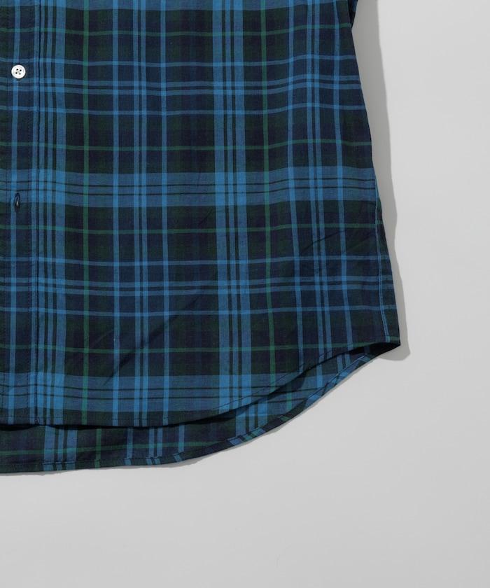 印度制 寬鬆版型 深色馬德拉斯格子 紐扣襯衫 短袖