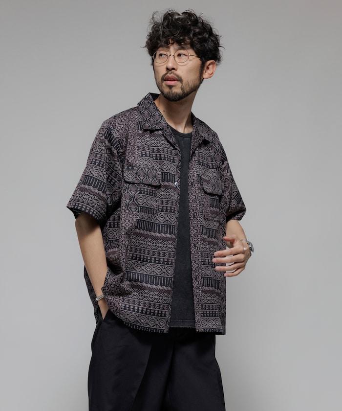 印度制 寬鬆版型 巴蒂克圖案印花 開領襯衫 短袖 非洲風格