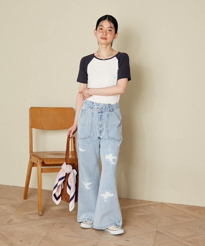 交叉細節 畫家寬鬆破洞褲