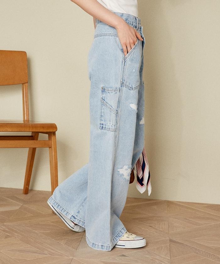 交叉細節 畫家寬鬆破洞褲