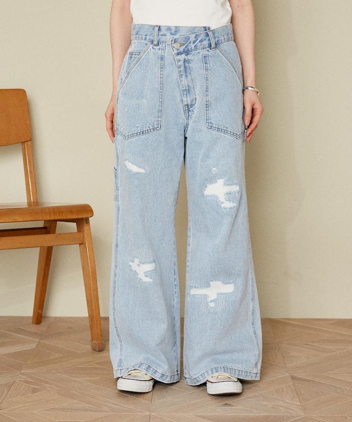 交叉細節 畫家寬鬆破洞褲