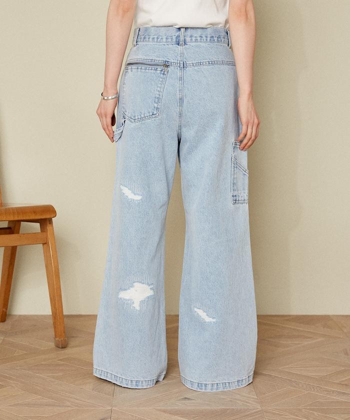 交叉細節 畫家寬鬆破洞褲