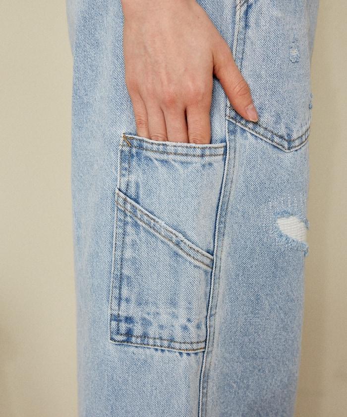 交叉細節 畫家寬鬆破洞褲