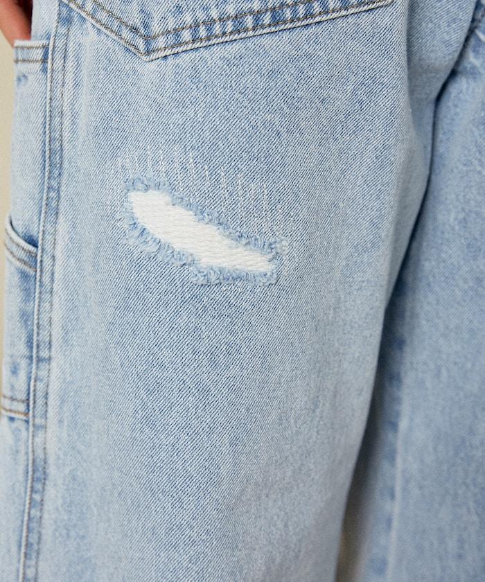 交叉細節 畫家寬鬆破洞褲