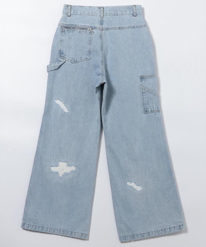 交叉細節 畫家寬鬆破洞褲