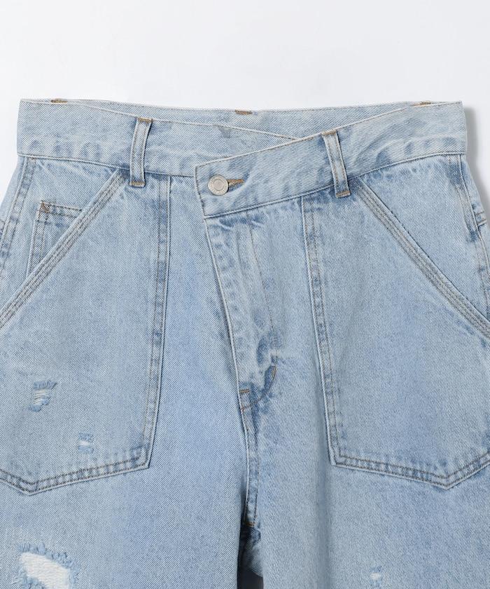 交叉細節 畫家寬鬆破洞褲