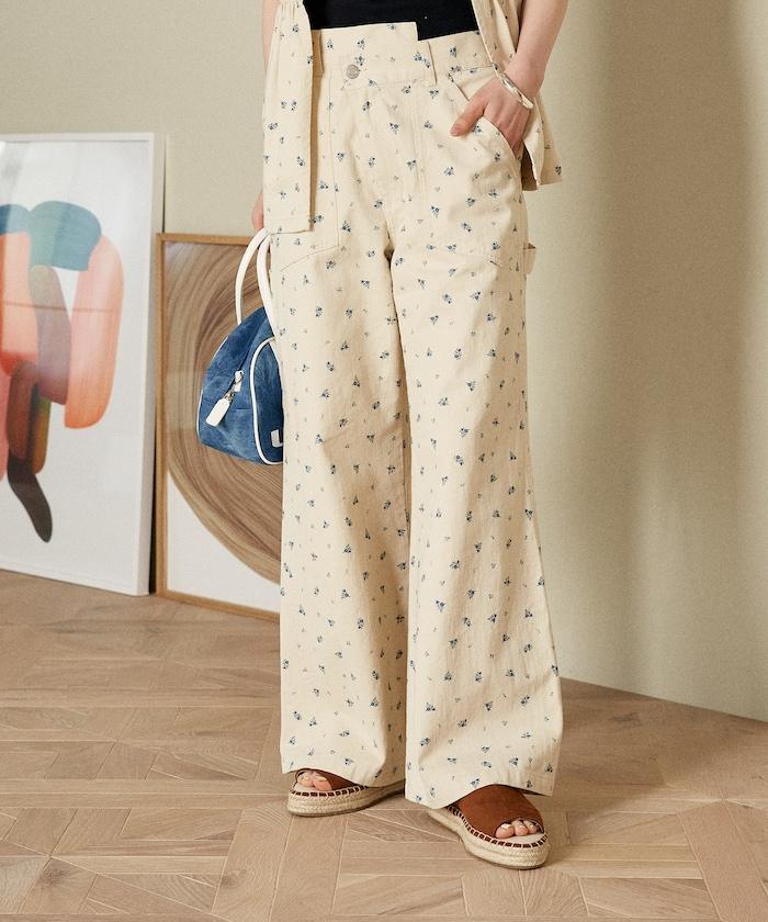 交叉裝飾繪畫寬鬆褲