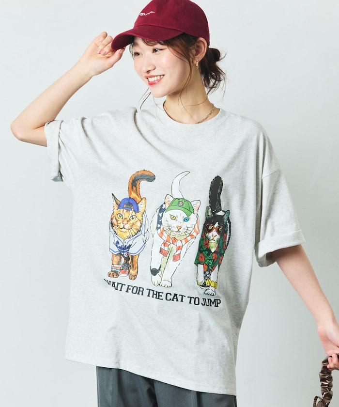 輕鬆休閒合身雙面印花圓領T恤 / 三隻貓