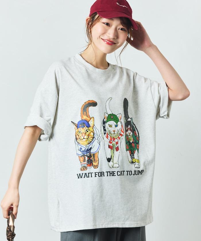 輕鬆休閒合身雙面印花圓領T恤 / 三隻貓