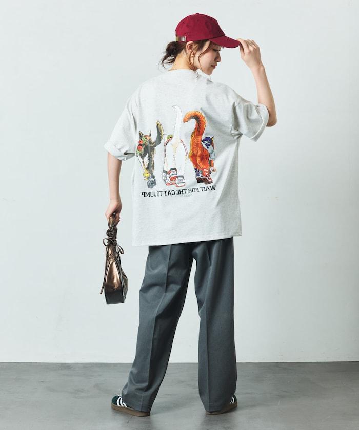 輕鬆休閒合身雙面印花圓領T恤 / 三隻貓