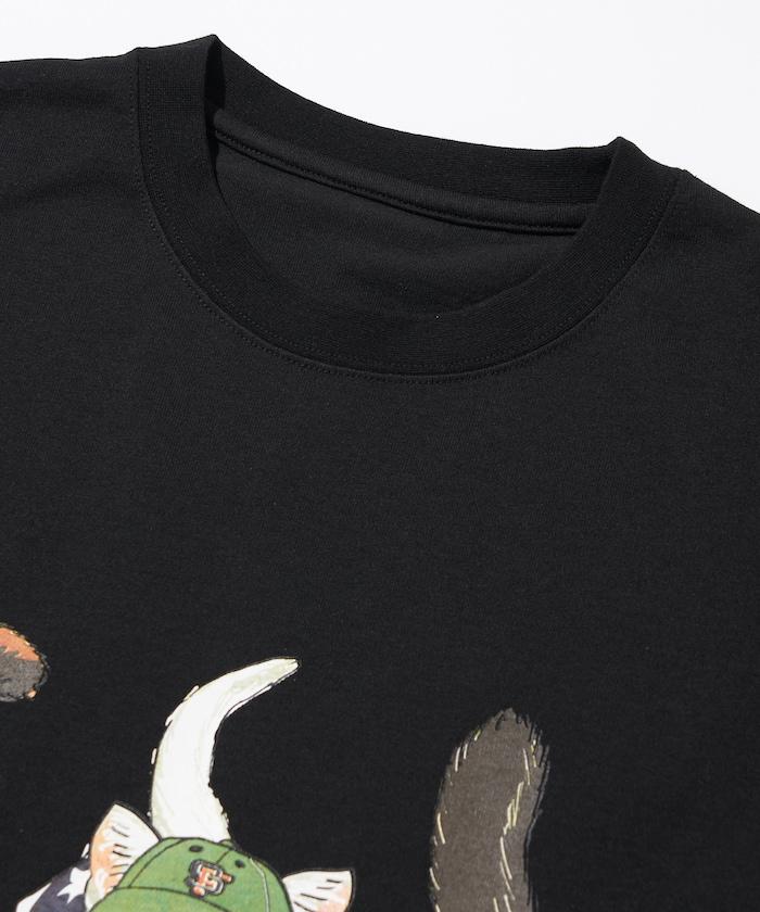 輕鬆休閒合身雙面印花圓領T恤 / 三隻貓