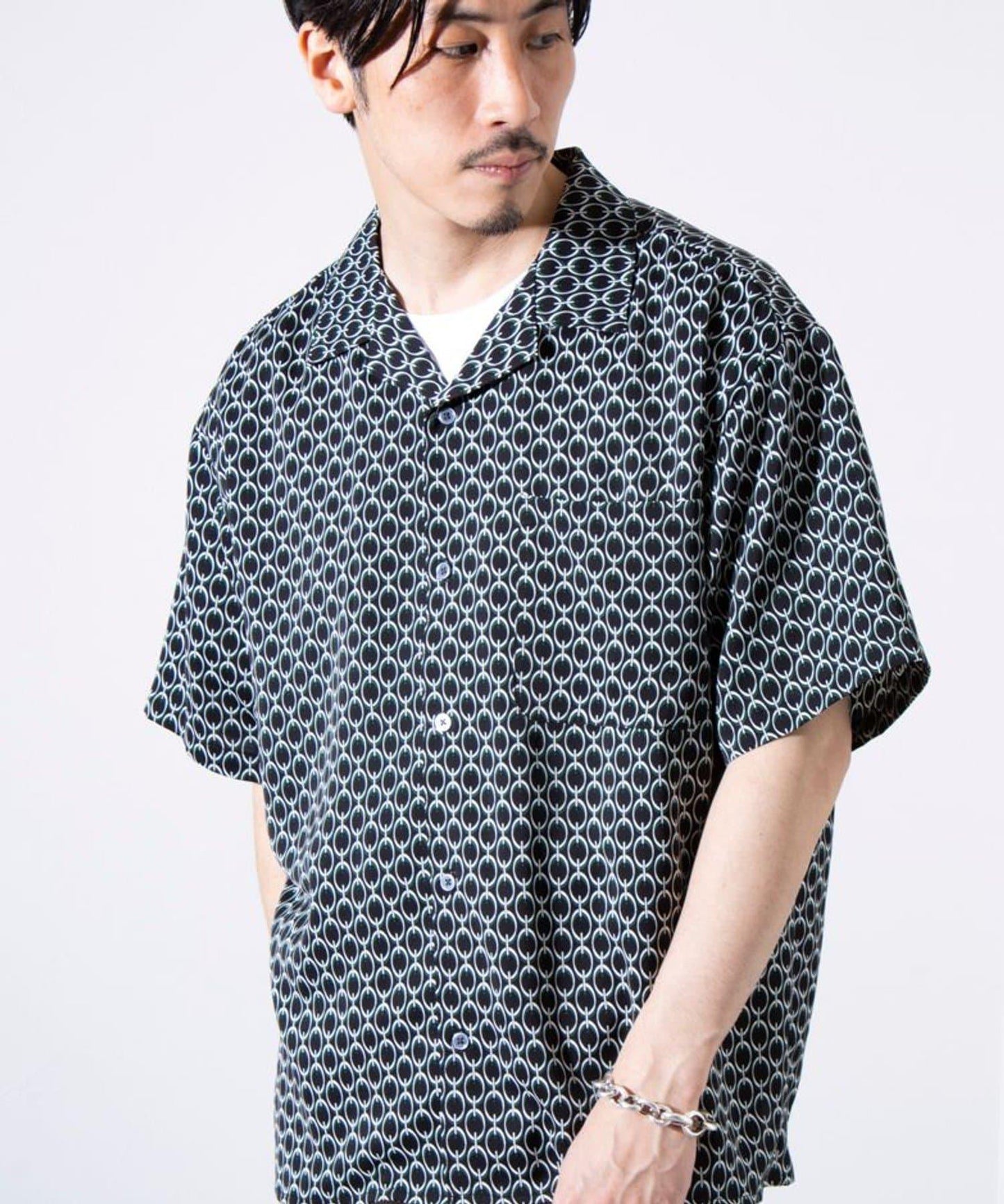 【GLOSTER】全印花圖案襯衫 夏威夷襯衫 開領