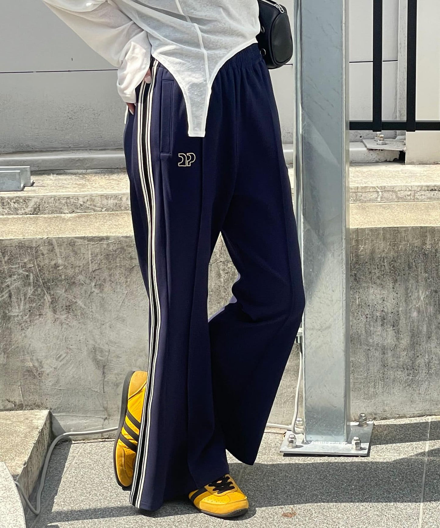 拼接高腰闊腿褲