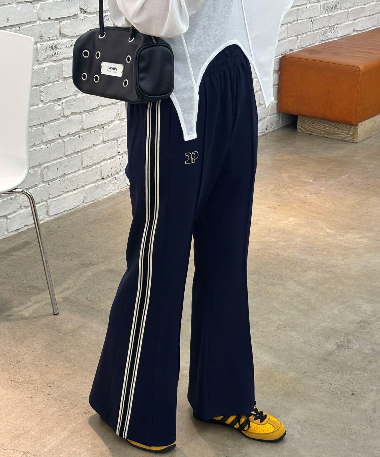 拼接高腰闊腿褲
