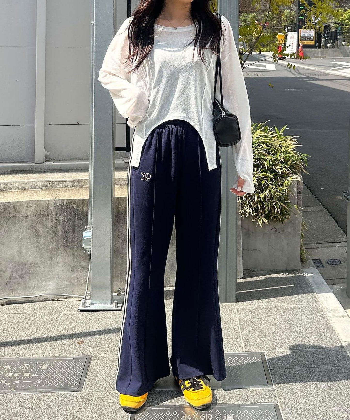 拼接高腰闊腿褲