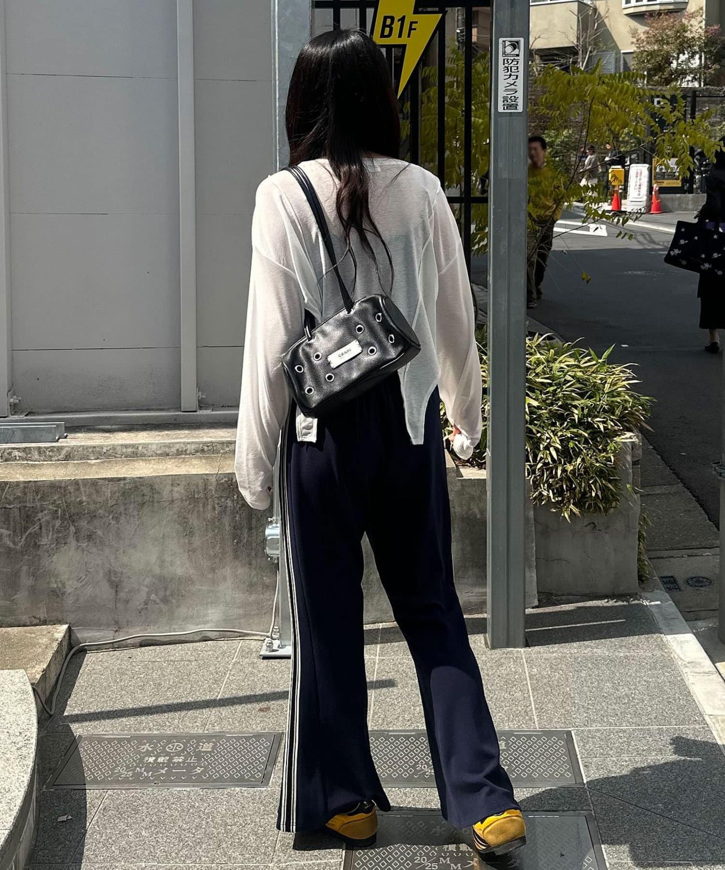 拼接高腰闊腿褲