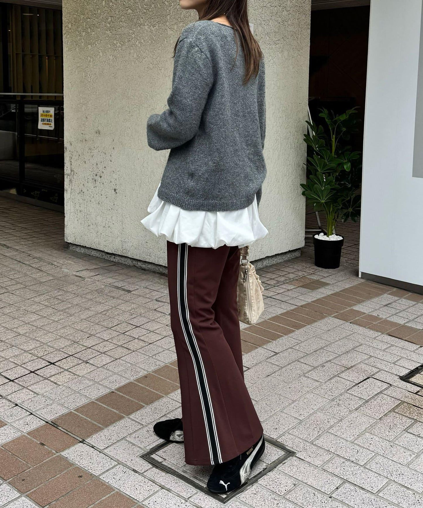拼接高腰闊腿褲