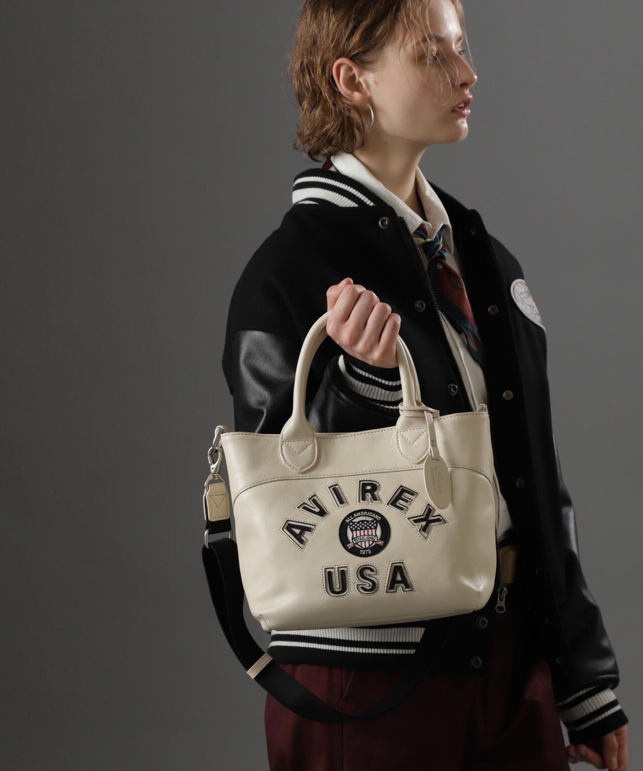 《直營店限定》學院風真皮迷你手提袋/VARSITY LEATHER MINI TOTE BAG/AVX5626