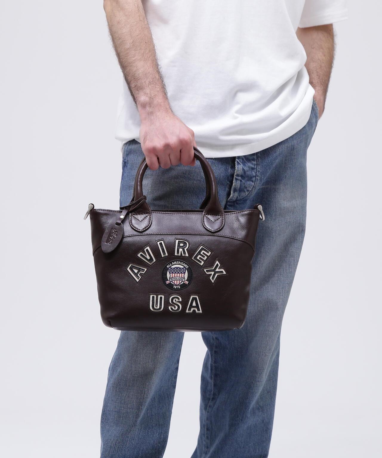 《直營店限定》學院風真皮迷你手提袋/VARSITY LEATHER MINI TOTE BAG/AVX5626