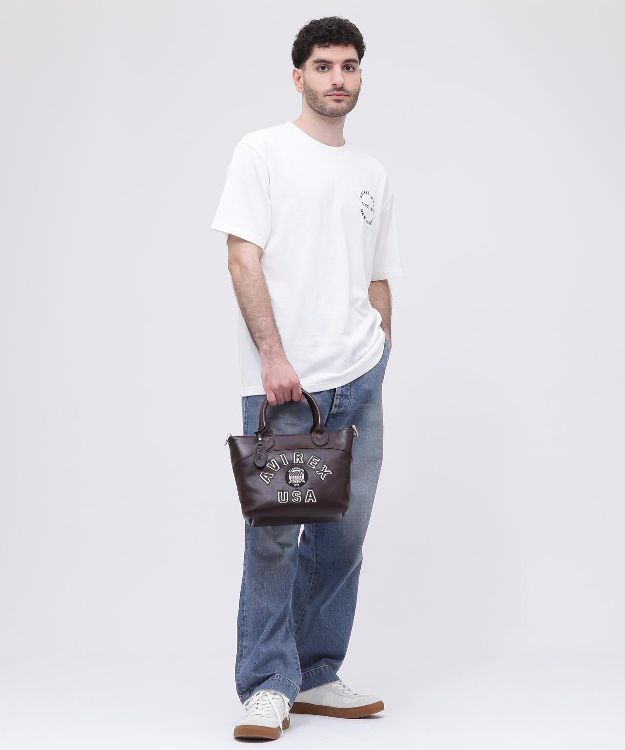 《直營店限定》學院風真皮迷你手提袋/VARSITY LEATHER MINI TOTE BAG/AVX5626
