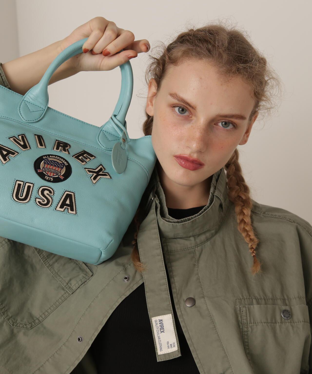 《直營店限定》學院風真皮迷你手提袋/VARSITY LEATHER MINI TOTE BAG/AVX5626