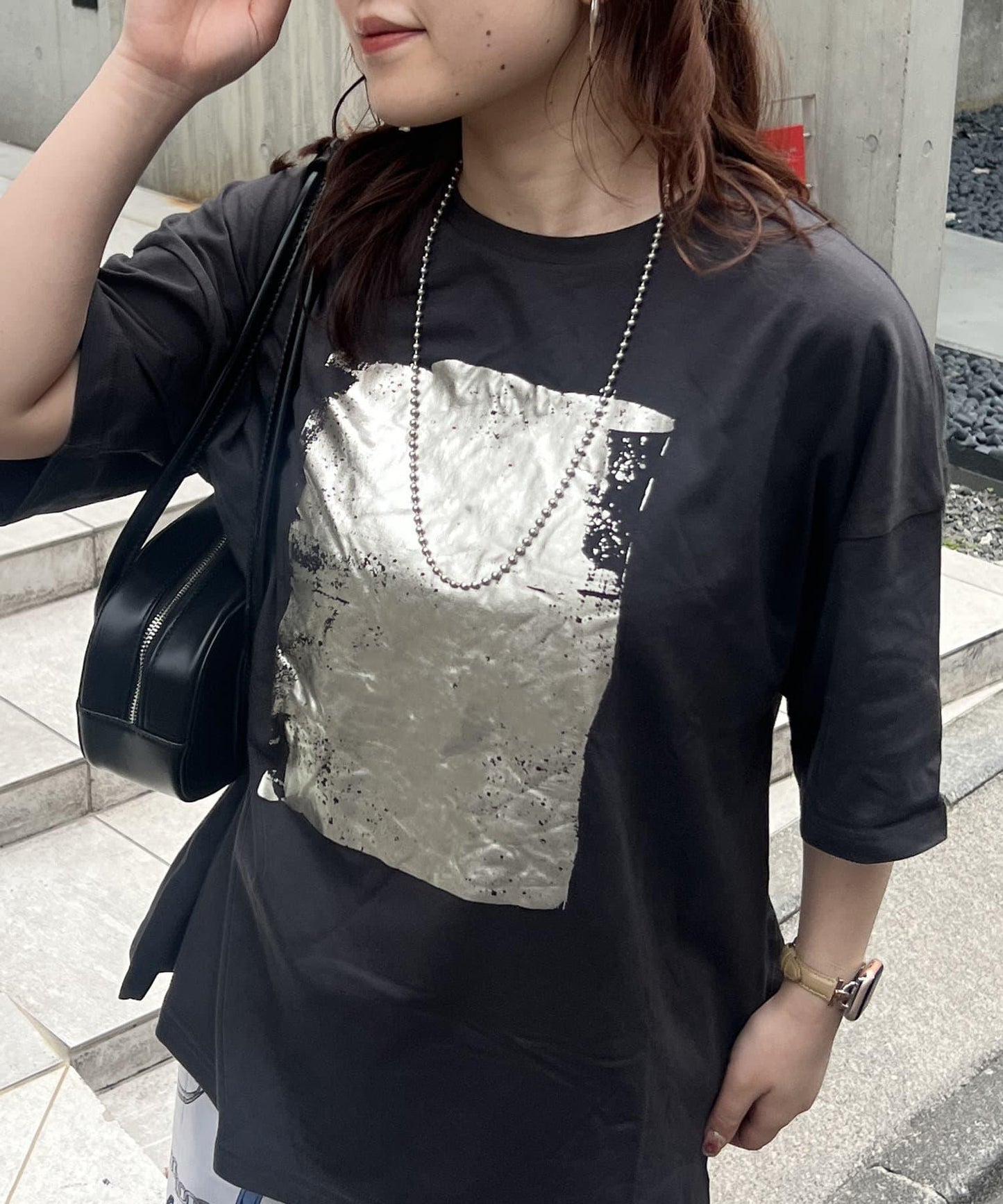 【NUNIFE/】箔印花大T-shirt