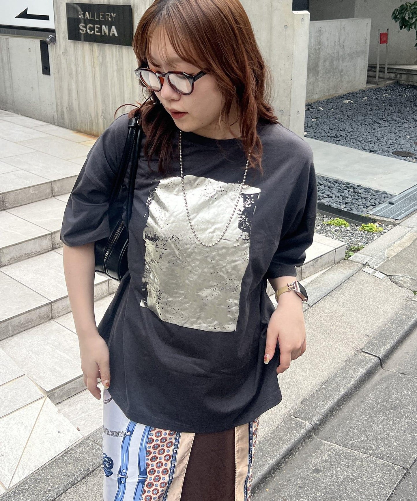 【NUNIFE/】箔印花大T-shirt