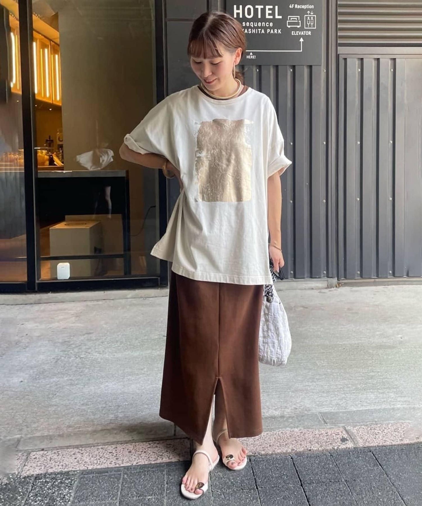【NUNIFE/】箔印花大T-shirt