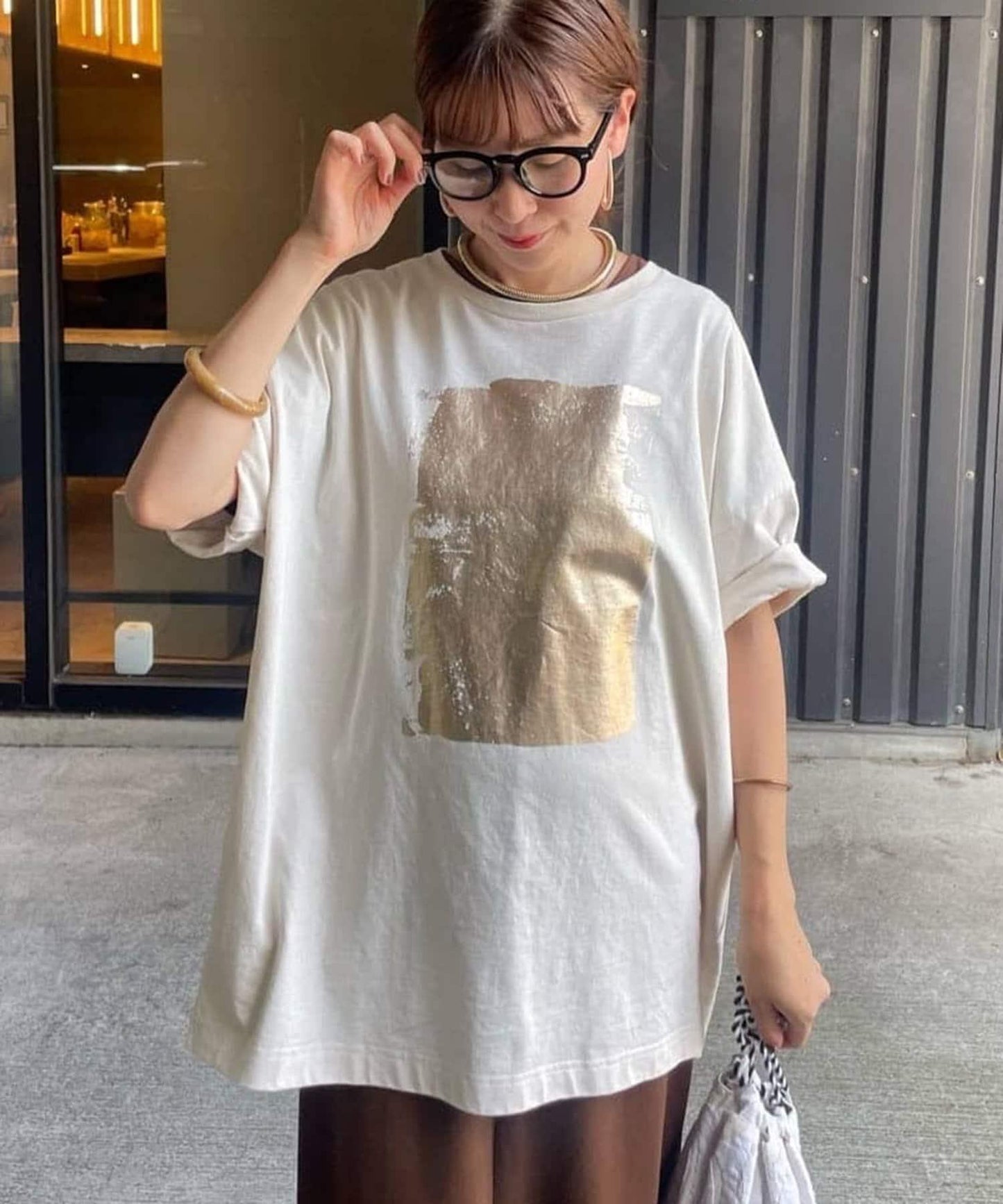 【NUNIFE/】箔印花大T-shirt