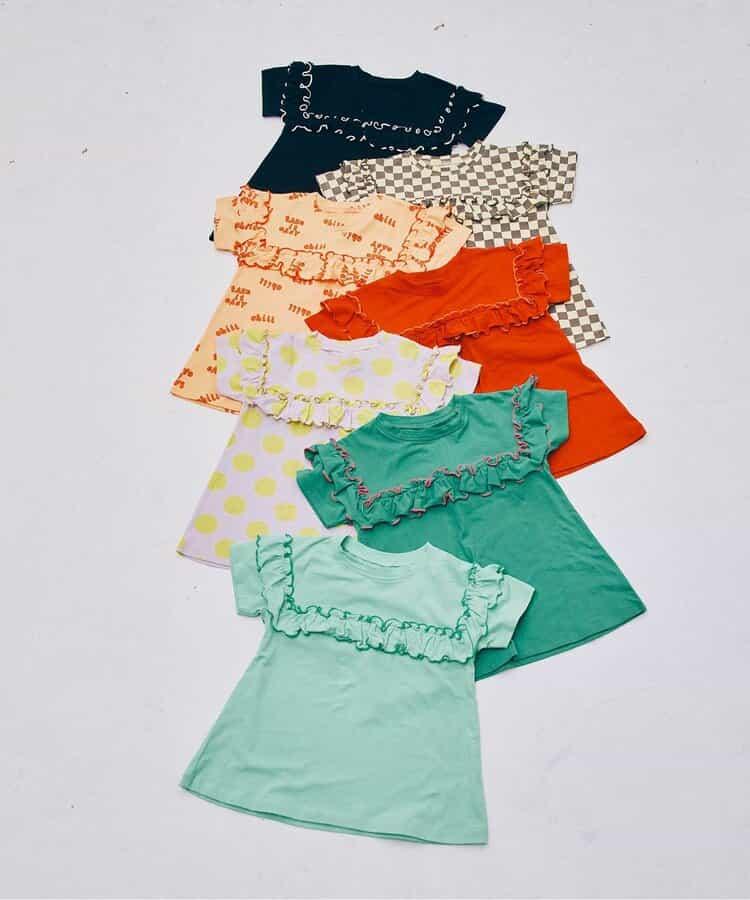 【連衣】想要一起購買的配色柔和荷葉邊彈力T恤