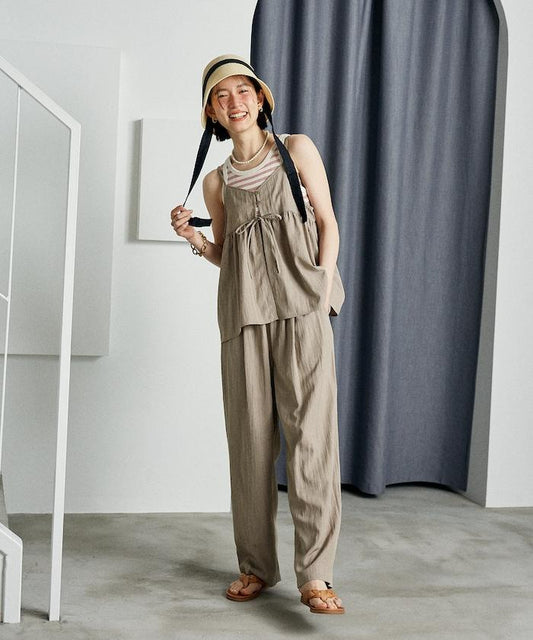 <接觸冷感> 帶蝴蝶結的吊帶背心套裝