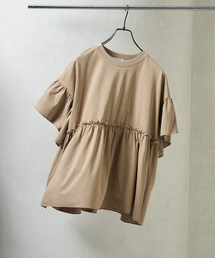 <防紫外線>多功能袖口荷葉邊短袖T恤/功能性材料拼接T恤