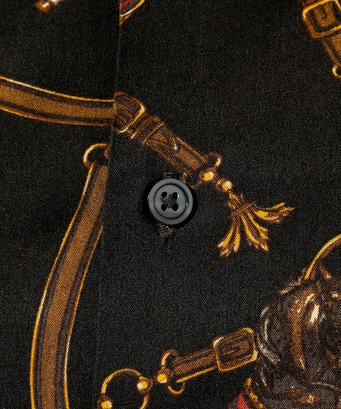 舒適版型 可水洗 人造絲 方巾圖案 開領襯衫 短袖