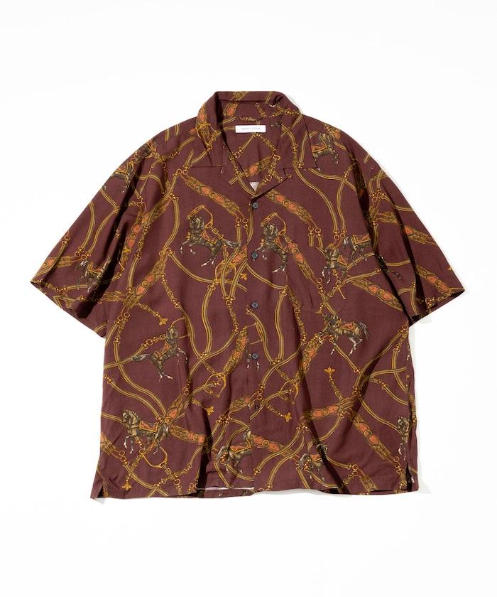 舒適版型 可水洗 人造絲 方巾圖案 開領襯衫 短袖