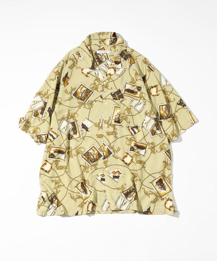 舒適版型 可水洗 人造絲 方巾圖案 開領襯衫 短袖