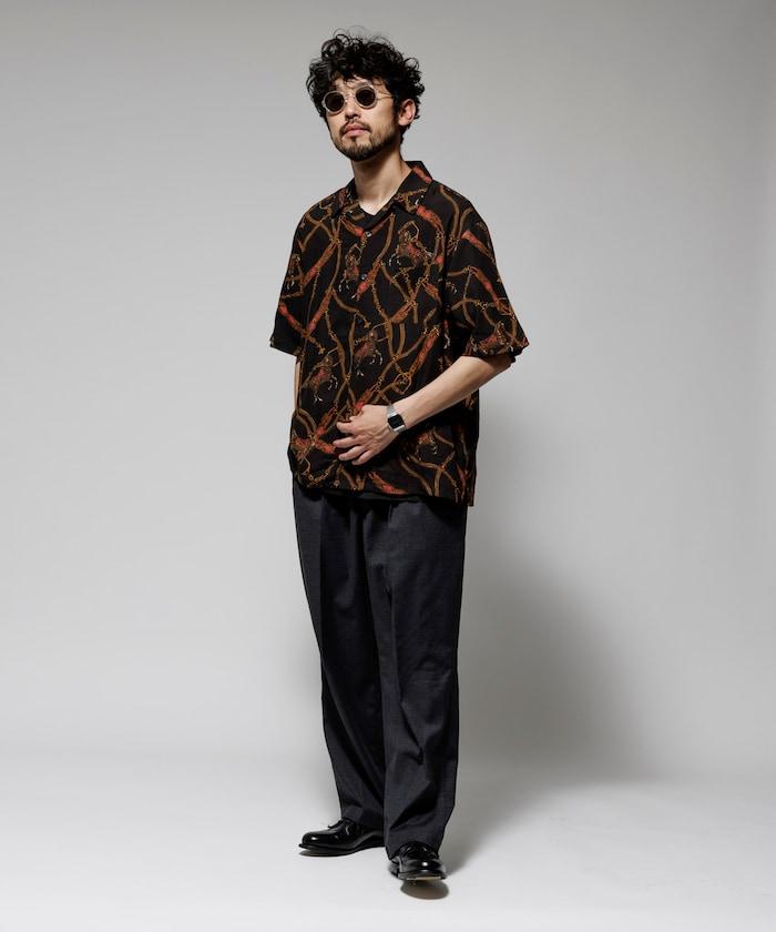 舒適版型 可水洗 人造絲 方巾圖案 開領襯衫 短袖