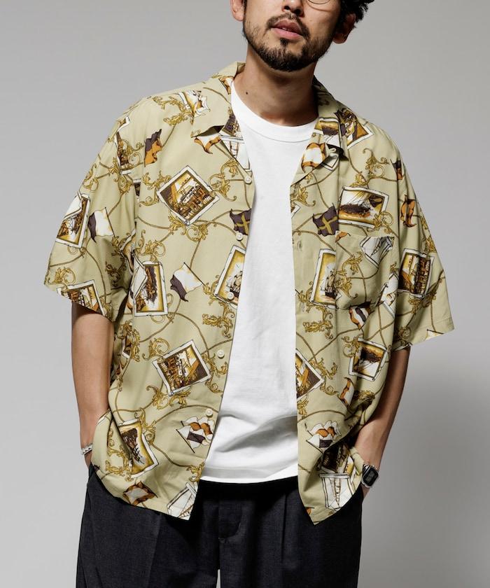 舒適版型 可水洗 人造絲 方巾圖案 開領襯衫 短袖