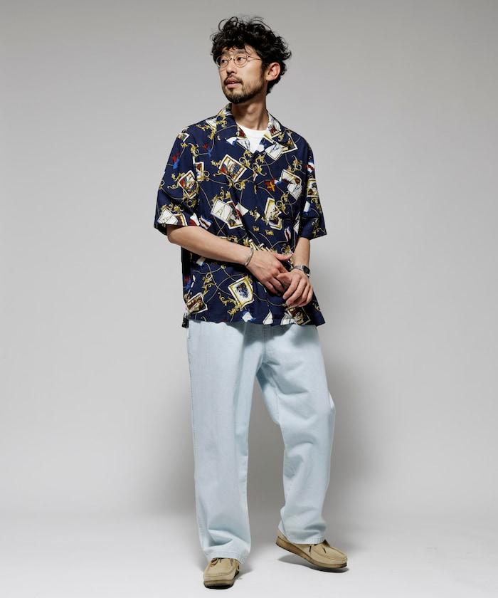 舒適版型 可水洗 人造絲 方巾圖案 開領襯衫 短袖