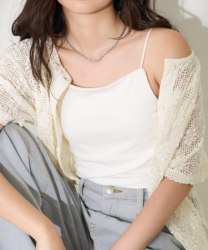 <接觸冷感/UV防護>冰夏季帶杯肋針織吊帶衫